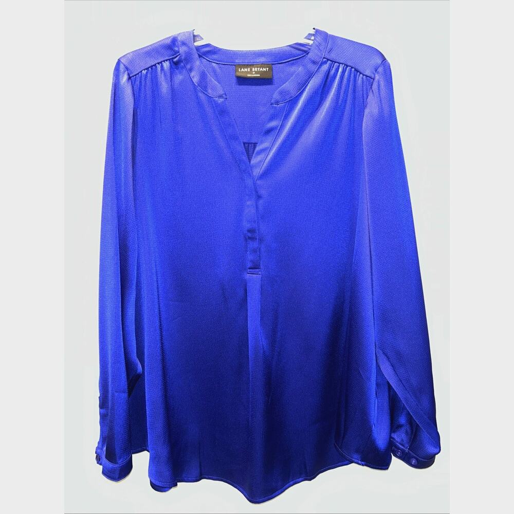 Lane Bryant Women’s 18 No Peek Collection Blouse Top Indigo Textured Satin